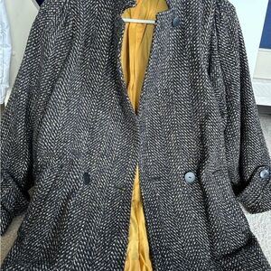 Women's Black and Gray Tweed Coat